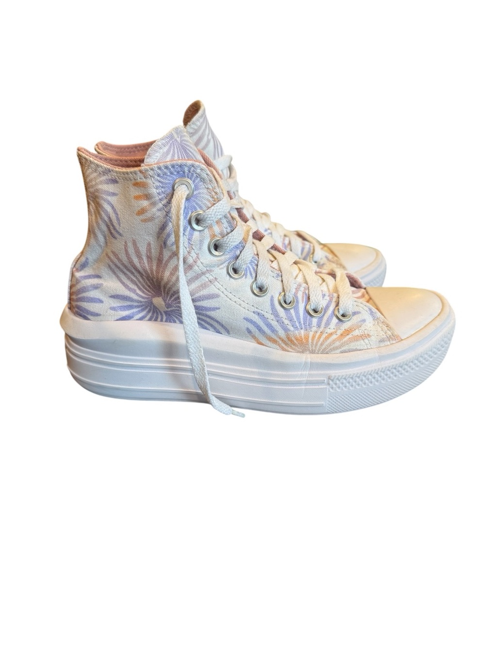 Converse High-Top Platform Sneakers in White with Pastel Floral Print